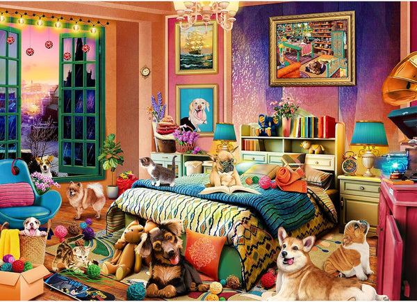 HUADADA Jigsaw Puzzles for Adults - 1000 Pieces Pets Room - Perfectly Interlock - Home Decor Gift