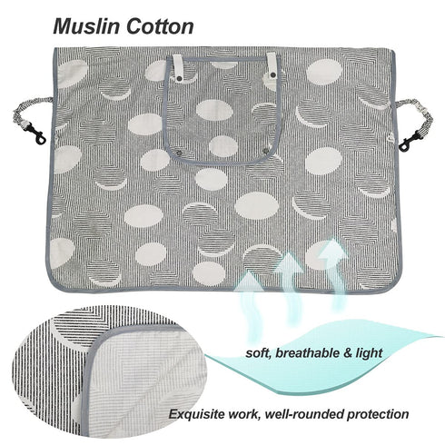ICOPUCA Muslin Car Seat Covers for Babies, Lightweight Kick Proof Canopy, Black Strip Polka, Fits Summer/Autumn/Spring