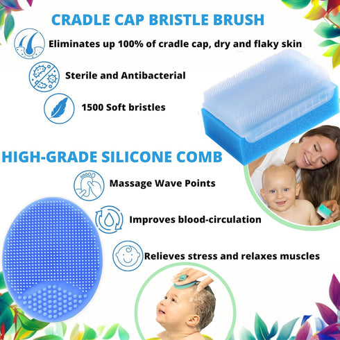 Set (Set 6) Cradle Cap Brush for Babies - Cradle Cap Treatment | Baby Sponge for Bathing | Baby Brush and Comb Newborn