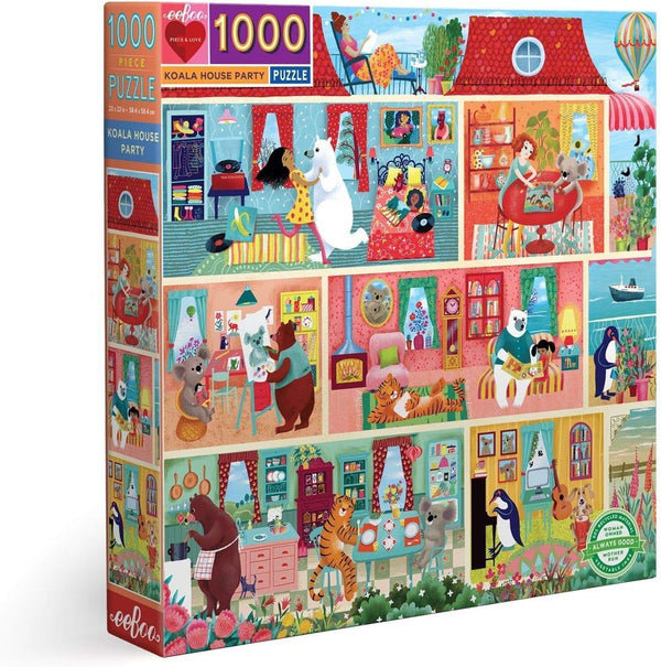 eeBoo: Piece and Love Koala House Party 1000 Piece Square Adult Jigsaw