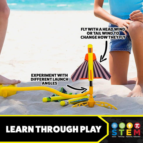 3 100 Stomp Rocket Stunt Plane Launcher Toy for Kids - Foam Airplane Toy Soars Over Feet - Unique Tricks & Adjustable