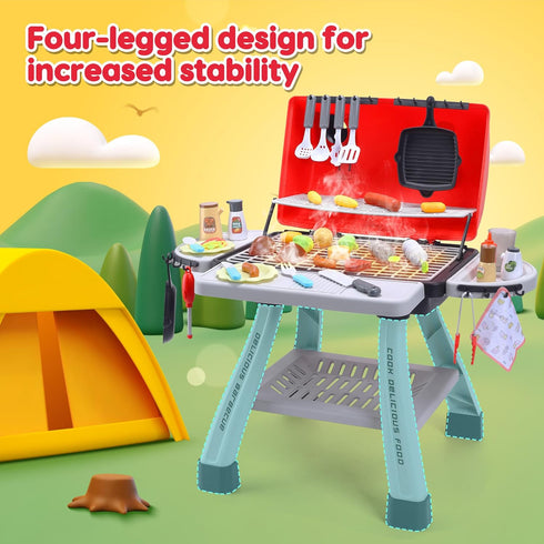 CUTE STONE Kids BBQ Grill Playset - Realistic Smoke Toy BBQ Grill with Accessories for Indoor Outdoor Pretend Play