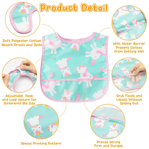 6Pcs Baby Feeding Bibs, Waterproof Toddler Bib Set with Crumb Catcher Pocket for 6-24 Months