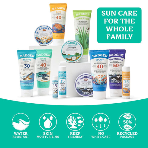 40, 98% 2.9 oz Badger Mineral Baby Sunscreen Cream SPF Organic Toddler Sunscreen with Zinc Oxide, Broad Spectrum, Reef