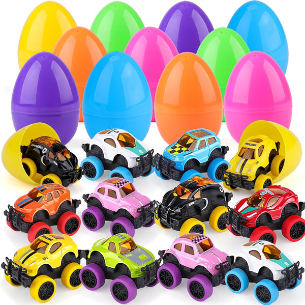 nicknack 12Pcs Prefilled Easter Eggs with Alloy Monster Trucks for Kids Easter