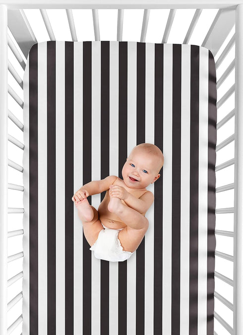 Stylish Black and White Striped Fitted Crib Sheet for Baby or Toddler by Sweet Jojo Designs