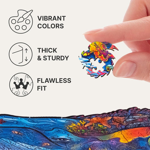 UNIDRAGON Original Wooden Jigsaw Puzzles - Milky Whales, 172 Pieces, Medium Size, Unique Gift Package