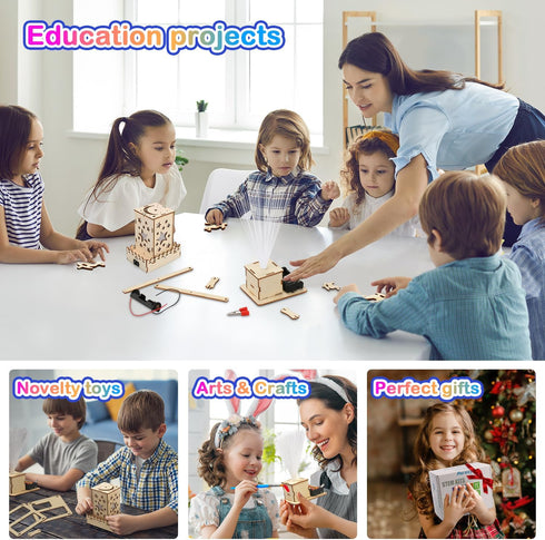 Poraxy 4 in 1 STEM Kits for Kids Ages 8-12 - 3D Wooden Puzzles, Science Project Model Craft Building Kits