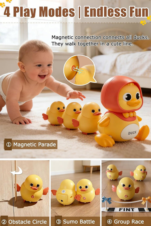 JUYEE Set 4 6-9-12 Tummy 1st Girls(4-Pack) Baby Crawling Toys of - Magnetic Ducks Family for Infants Months, Time Toys