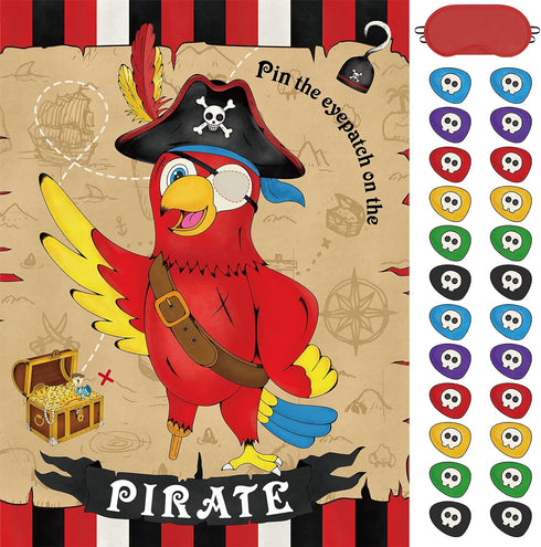 WERNNSAI Pin The Eye Patch on The Pirate - Pirate Party Game with 24 Reusable Stickers & Blindfold