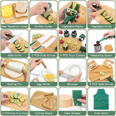 20 Set Set PCS Kids Safe Knife for Real Cooking, Montessori Kitchen Tools for Toddlers, Cooking & Baking for Little