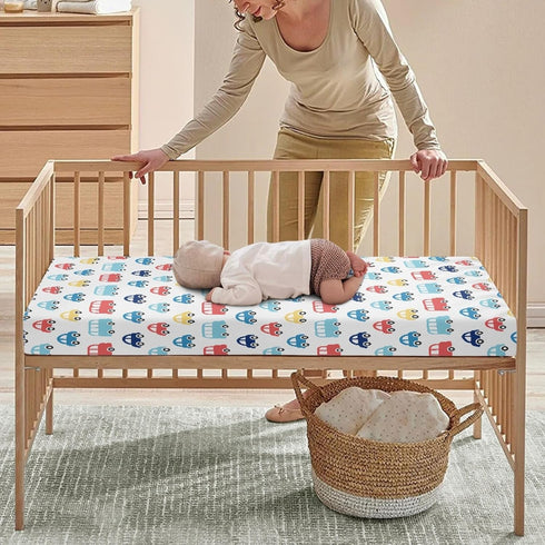 Winpema 28"x52" Colorful Cars Buses Fitted Crib Sheet Taxi Baby Crib Sheet Fit Standard Crib and Toddler Mattress,Crib