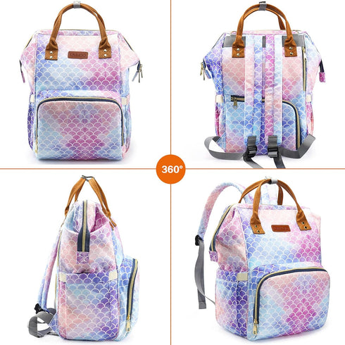 LIMHOO Backpack, Mermaid Diaper Bag Waterproof Baby Care Bag, Women Travel Baby Nappy Changing Bag