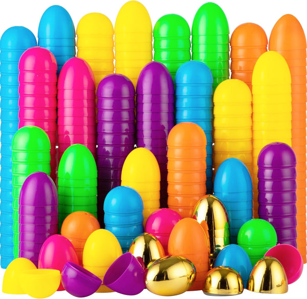 JOYIN 25PCS Plastic Easter Eggs, Empty 2.3" 19PCS Colorful with 6PCS Golden