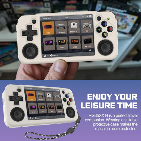 Compatible with RG35XX H Retro Handheld Game Console: Soft Silicone Protective Case with Lanyard, White