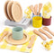 Pillowhale Wooden Table-Setting Learning Play Set for Kids Dinner Plates, Cups &
