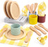 Pillowhale Wooden Table-Setting Learning Play Set for Kids Dinner Plates, Cups &
