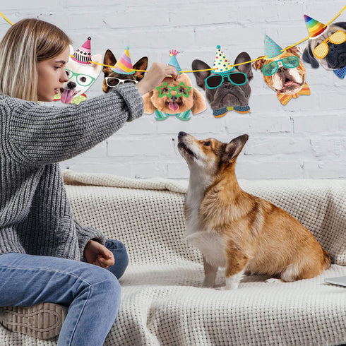 Duufin 15 Pieces Dog Faces Claws Party Banner Set, Birthday Portrait Banner for Dogs Theme Party Decoration