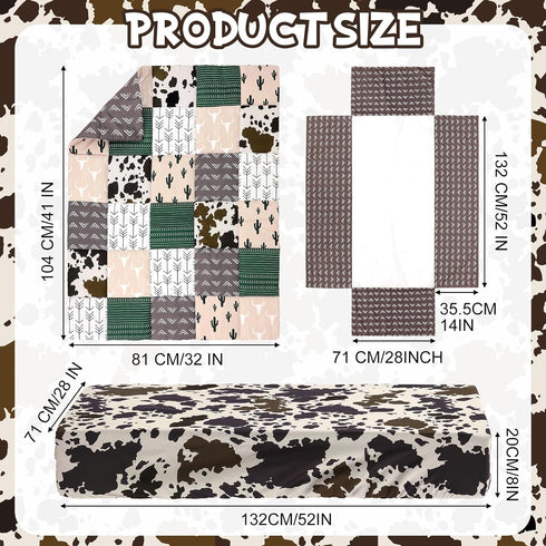 Hahafelt 3 Set Set Piece Patchwork Western Crib Bedding for Boys Girls Cow Cactus Print Baby Bedding Barnyard Western