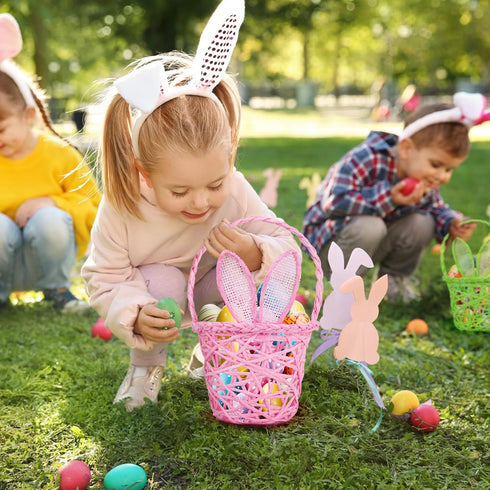 6 6 Pieces Easter Egg Baskets - Handmade Colors Bunny Ears Easter Baskets for Easters Theme Garden Party Favors, Easter