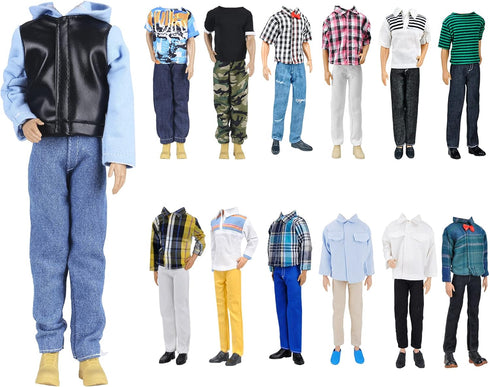 E-TING 3 Sets Leather Jacket Casual Wear Pack, T-Shirt, Pants, Summer Shorts with 3 Pairs of Shoes for 12-Inch Boy Doll