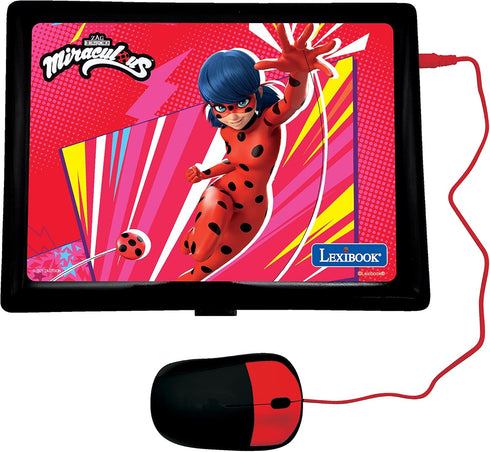 LEXiBOOK Miraculous Educational and Bilingual Laptop, English/Spanish Toy for Kids, 124 Activities with Ladybug