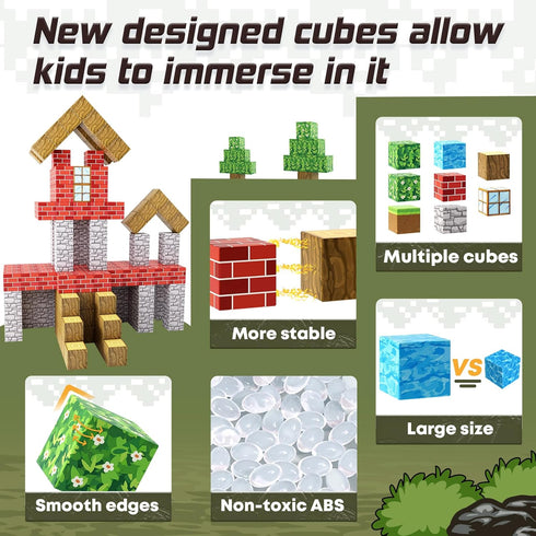 Magnetic Blocks-Build Mine Magnet World Edition, STEM Montessori Sensory Toys for Boys & Girls Age 3+, Fidget Cubes