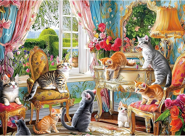 Puzzles for Adults 500 Pieces,Cute Cats Puzzle for Adults,Cozy House & Kittens