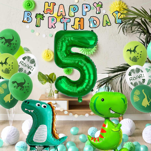 Dinosaur 5th Birthday Decorations, Large Foil Balloons, Happy Birthday Banner, Number 5 Balloon, Baby Shower