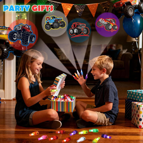 24 Pcs Monster Truck Party Favors LED Finger Lights, Glow in the Dark Light up Toys Bulk for Kids, Monster Jam Trucks
