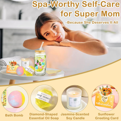 Set 11PCS Package New Mom Gift Box - Unisex Luxury Spa & Baby Essentials in Elegant Box | Bunny Lovey, Changing Pad