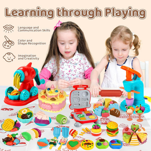70 4 1 Sets 3-4-8, Playset Aprilwolf PCS in Dough for Kids Ages Art Crafts Dough Tools Kit, Ice Cream Noodle Hamburger