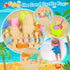 REZUCREY 4 3-10 Beach Toys for Kids Toddlers, Sand Castle Toys with Sand Bucket and Shovels, Mesh Bag & Molds, Ice