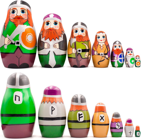 AEVVV Vikings Nesting Dolls Set of 7 pcs - Scandinavian Viking Home Decor for Boys - Muñecas Rusas