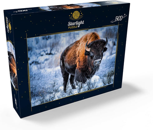 MyPuzzle American Bison Crouching in Snow in Winter, Yellowstone National Park - Premium 500 Piece Jigsaw Puzzle