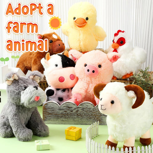 7 Pack Set 8 Inch Hiboom Farm Stuffed Plush Animals Toys Barnyard Stuffed Animals Bulk Soft Pig Rooster Horse Duck