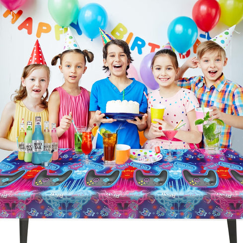 3pcs Video Game Tablecloth, Game Theme Birthday Decorations, Rectangular Plastic Table Covers for Kids