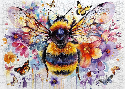 Flowers Bee Puzzles for Adults 1000 Pieces, Garden Bee Butterfly Jigsaw Puzzles, Nature Plant Impossible Animal Art Puzzle as Bee Home Decor