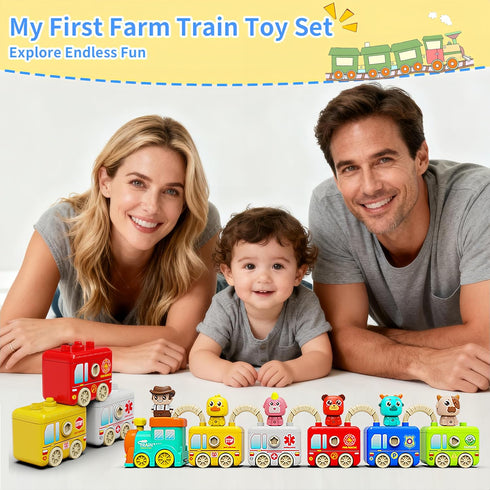 2 3 4 Set 6 Montessori Train Toys for Year Olds - Toddler Learning Train with Lights & Sounds, Vehicle Transport, Lock