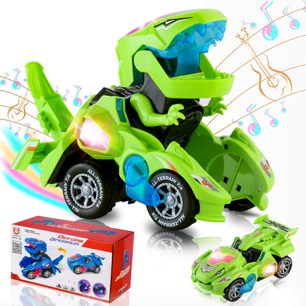 Dinosaur Toys for Kids 3-5, Transforming Dinosaur Car Toy with Light Music for Toddlers, Dino Transformer Toys