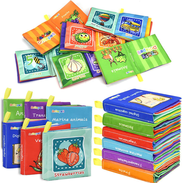 Dr.Rapeti 6-Pack Soft Cloth Baby Bath Books, Crinkle Squeaky Washable Chewable Non-Toxic Early Educational Gift