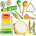 Coogam Wooden Musical Instruments for Toddlers, Tambourine Xylophone Castanet Flute Maracas Playset,