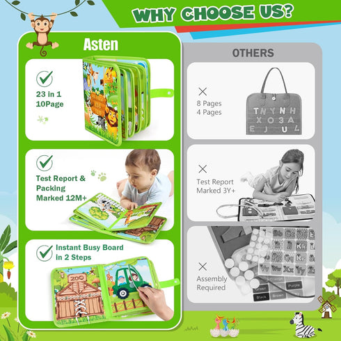 1-3: 1 2-4 Busy Book for Toddlers Busy Board for Year Old Montessori Toys, Quiet Books Toddler Activity Board