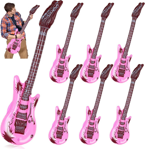 6Pcs Inflatable Pink Guitars - Rock Star Toys Musical Instrument Party Props for 80s 90s Birthday Carnival Supplies