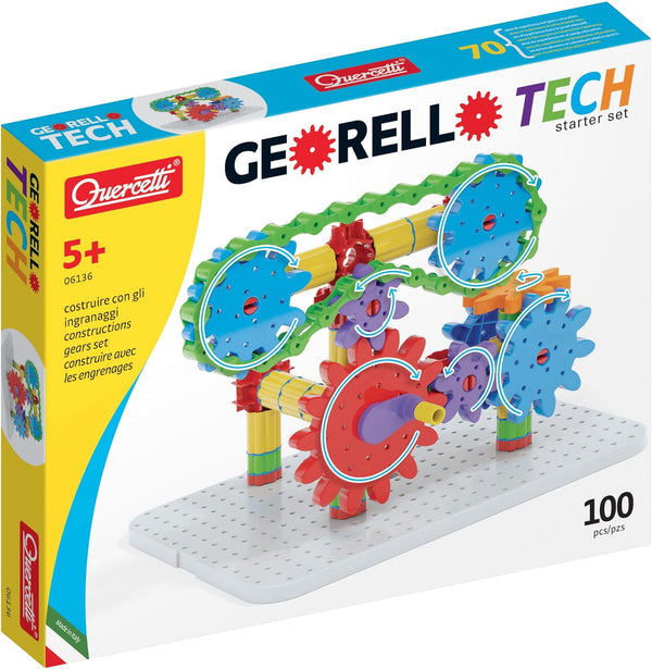 Quercetti Georello Tech Starter Building Set - 100-Pieces to Construct 3-D Structures for Kids Ages 5+, 36 x 60 x 27.5