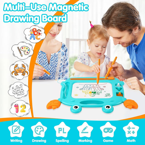 Toddler Toys 2-3, Crab Magnetic Drawing Board for 1 Year Old, Mess-free Educational Learning Toys for 2 Year Olds