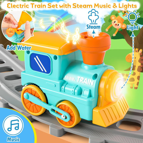 1 2 3 Set Counting, 18 Toddler Toys for Year Old, Electric Zoo Animal Train with Music, Lights & Steam, Montessori