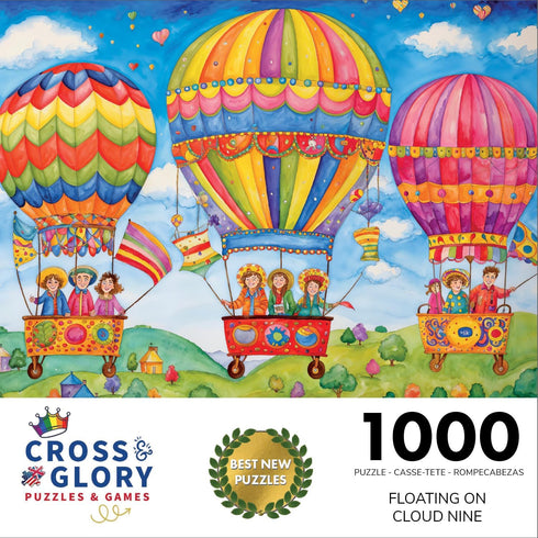 Floating on Cloud Nine by Cross & Glory - 1000 Piece Jigsaw Puzzle for Adults - Vibrant Hot Air Balloon Fantasy Picture, Best New Puzzles