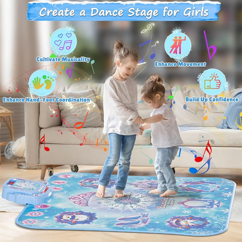 Dance Mat Toys for Girls: 8-Button Frozen Dance Pad with Wireless Bluetooth, LED Light, Birthday Gifts for Kids
