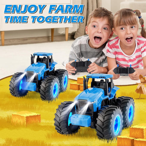 BAYSING 3, 4, 5, 6, 7 Remote Control Monster Tractor Toy for years old, Blue Light Up Monster Trucks Toy with LED